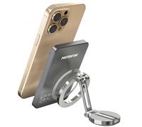 PORTENTUM Soporte Plateado Móvil Coche MagSafe Plegable + Power Bank MagSafe 10000mAh Ultrafina | Carga inalámbrica rápida y Soporte Estable para Viajes Seguros