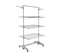 PORTENTUM Tendedero vertical plegable de 5 niveles con 58 ganchos para perchas - Hasta 40 kg - Tenderete con 24 barras de secado de acero inoxidable - Interior y exterior - Ruedas giratorias con freno