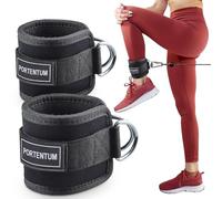 PORTENTUM Tobilleras Poleas Gym (2 Piezas) - Correas Tobillo Gimnasio para Patadas Gluteos, Fitness - Agarres Poleas Gym (Negro)