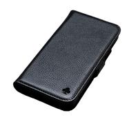 Porter Riley - Case de Cuero Compatible con iPhone 16 Plus. Soporte de Cuero Genuino Premium/Cubierta/Billetera/Estuche con Ranuras para Tarjetas y Soporte Horizontal (Negro Puro)