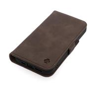 Porter Riley - Case de Cuero Compatible con iPhone 16. Soporte de Cuero Genuino Premium/Cubierta/Billetera/Estuche con Ranuras para Tarjetas y Soporte Horizontal (marrón Chocolate)