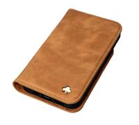 Porter Riley Estuche de Cuero para iPhone 13 Pro (6.1"), Soporte/Cubierta/Cartera/Estuche con Tapa de Cuero Genuino de Primera Calidad (Bronceado)