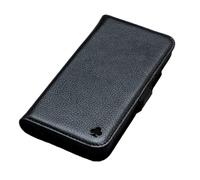 Porter Riley Funda de Piel para iPhone 14 Pro, Soporte/Cubierta/Cartera/Estuche con Tapa de Cuero Genuino de Primera Calidad con [Ranuras para Tarjetas] (Negro Puro)