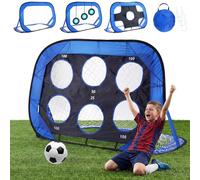 Portería de Fútbol 4 en 1 para Niños - 120×80 cm con 2 Redes Intercambiables (6 Agujeros y Cruz) + 3 Dianas de Entrenamiento - Pop Up Plegable y Portátil con Bolsa de Transporte para Jardín, Playa