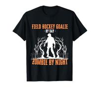 Portero de Hockey sobre césped por día Zombie por la Noche Funny Halloween Camiseta