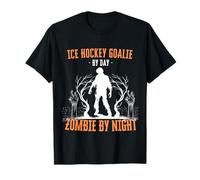 Portero de Hockey sobre Hielo por día Zombie de Noche Halloween Espeluznante Camiseta