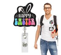 Porters de insignias retráctiles de Pascua, carrete de conejo,Linda tarjeta de acrílico retráctil de Pascua de Pascua Cartón de enfermera de doctorado maestro de identidad Clip de