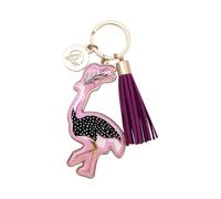 Portico Designs Ltd Sara Miller London Savannah - Llavero de piel sintética con diseño de avestruz con borla rosa y anillo de metal dorado en caja de regalo, Pink, Talla única, Moderno