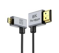 Portkeys 8K Cable HDMI Ultra-Fino 30cm, HDMI A a Micro HDMl D con conectores en ángulo recto, 2,5 mm, 8K@60Hz, 48Gbps HDMl 2.1, HDR, eARC, para monitor de cámara, gimbal, rig, PC, PS5, (HDMl A-D 30cm)