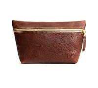 Portland Leather Goods Bolsa de maquillaje, bolsa de cosméticos apta para viajes con cierre de cremallera para organizar maquillaje y artículos de tocador, hecha a mano con las mejores pieles de grano
