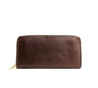 Portland Leather Goods Cartera de acordeón con cremallera para mujer, hecha a mano en cuero duradero de grano completo, 8 ranuras para tarjetas y bolsillo seguro con cremallera, Coldbrew, 8" wide