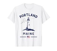 Portland Maine USA Faro Nueva Inglaterra Bandera Americana Camiseta