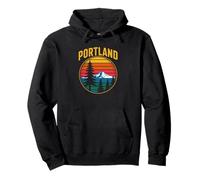 Portland Mount Hood Evergreens - Gráfico Retro de Puesta de Sol Sudadera con Capucha