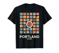 Portland Oregon Ciudad Bicicleta Puente Café Iconos Camiseta