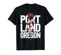 Portland Oregon Rose City Diseño de Viajes Camiseta gráfica económica, Hombre, Negro, L