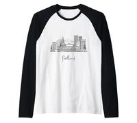 Portland Oregon Skyline US Travel Souvenirs Negro Paisaje urbano Camiseta Manga Raglan