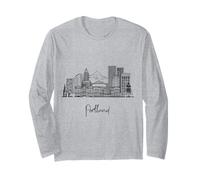 Portland Oregon Skyline US Travel Souvenirs Negro Paisaje urbano Manga Larga
