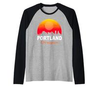Portland Oregon Vintage Retro Sunset City State USA Camiseta Manga Raglan