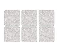 Portmeirion Home & Gifts The Original Co-Pure Morris Strawberry Thief - Juego de 6 Posavasos con Parte Trasera de Corcho, Madera, Multicolor, 10,5 x 10,5 cm
