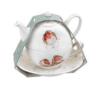 Portmeirion Home & Gifts Wrendale Té para Uno con Platillo (Robins), Bone China (Multicolor, 16,5 x 16,5 x 15 cm)