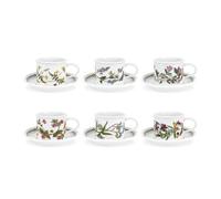 Portmeirion Jardín Botánico 6 Tazas de té y platillos en Forma de Tambor, Varios diseños, Porcelana, Multicolor, Juego de 12 Piezas, 6