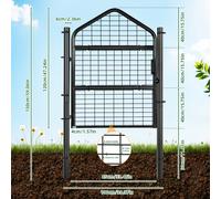 Portón de jardín de metal 100x150 cm, puerta de valla negra con recubrimiento en polvo, con postes y manija, portón individual a prueba de para patio trasero exterior