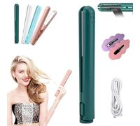 Portrait Mini Dual-Purpose Curling Iron, Ceramic Mini Hair Curler, 2 in 1 Mini Dual-Purpose Curling Iron, USB Rechargeable Curling Wand, Portable Hair Straightener Travel Curling Wand (Green)