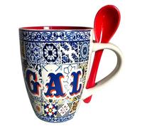 Portugal Azulejo - Taza de té con cuchara en embalaje de cartón colorido azulejo - Hermoso regalo de Portugal (460 ml) (rojo)