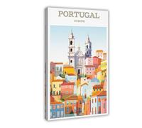Portugal, Europa, póster de viaje vintage, ciudad pequeña, recuerdos, lienzo de regalo de viaje, pósteres e impresiones estéticas para habitación, dormitorio, oficina, decoración de 60 x 90 cm