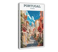 Portugal, Europa, póster vintage de viaje, ciudad pequeña, recuerdos, lienzo de regalo, pósteres e impresiones estéticas para habitación, dormitorio, oficina, decoración de 50 x 75 cm