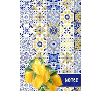 Portugal-Inspired Lemon Tile Notebook | Blue & Yellow Azulejo Pattern | 150 Lined Pages | Glossy Cover | Summer Journal by Very Demure Prints