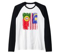 Portugal Malasia Media Bandera Patrimonio Portugués Malasia Camiseta Manga Raglan