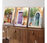 Portugal Puertas Acuarela Lisboa Tienda Árboles de Naranjo Póster Arte Impresión Lienzo Pintura Cuadro Pared Sala de Estar Decoración Hogar (60x80cmx3/Sin Marco)