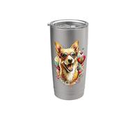 Portugués Podengo Pequeno Dog St Valentines Day Artwork Vaso térmico de acero inoxidable de doble pared
