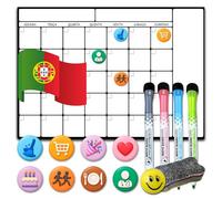 Português - toots Calendário Magnético Geladeira A3 (42x30) Planejador Mensal e Semanal com 4 Marcadores, Apagador, Emoji e 8 Ímãs Temáticos, Lousa Organizadora Cozinha