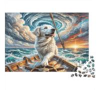 Portuguese Water Dog Rompecabezas Premium de cartón Perro en Barco en mar tormentoso, Juego Familiar regalable 52x38cm/1000 Piezas