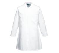 Portwest 2202 Bata de Alimentación Frontal con Corchetes Oculto Duradero | Blanco, M, Corte Estándar, 65% Poliéster, Lavable a Máquina a 60°C, 35% Algodón, Tejido Exterior, Botones a Presión