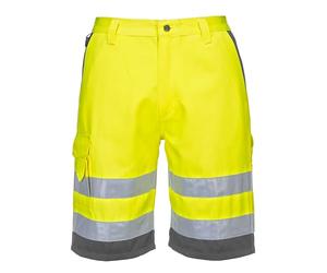 Portwest Bermudas De Alta Visibilidad De Polialgodón, Tamaño: S, Color: Amarillo/Gris, E043YGYS