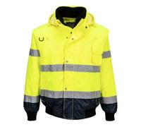 Portwest C465 Cazadora Contrast Cinta Reflectante Doble Recubrimiento de PU | Amarillo/Azul marino, XS, EN ISO 20471 Clase 3, EN 342, 2 Bolsillos Laterales con Cremallera, Cuello Mao, Corte Estándar