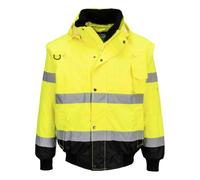 Portwest C465 Cazadora Contrast Cinta Reflectante Doble Recubrimiento de PU | Amarillo/Negro, M, EN 342, EN ISO 20471 Clase 3, 2 Bolsillos Laterales con Cremallera, Corte Estándar, Manga Larga, Anilla D