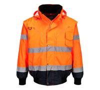 Portwest C465 Cazadora Contrast Cinta Reflectante Doble Recubrimiento de PU | Naranja/Azul marino, L, EN 342, EN ISO 20471 Clase 3, 2 Bolsillos Laterales con Cremallera, Corte Estándar, Manga Larga