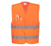 Portwest C494 Chaleco de Media-Malla Cierre Autoadherente Certificado CE | Naranja, L/XL, EN ISO 20471 Clase 1, Tela 100% Poliéster, Reflectante, Transpirable, Tejido de Contraste, Alta Visibilidad
