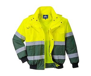 Portwest C565 Cazadora Impermeable Con cremallera Reflectante 10 bolsillos | Amarillo/Verde, M, EN ISO 20471 Clase 2, EN 342, Corte Estándar, Manga Larga, Paneles en Contraste, Chaqueta Multi-Uso