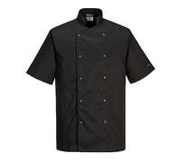 Portwest Chaqueta de chef C733 Cumbria, moderna y ligera, manga corta, negra 4XL