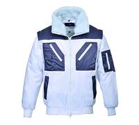 Portwest Cazadora Pilot Bicolor, Tamaño: XXL, Color: Blanco, PJ20WHRXXL
