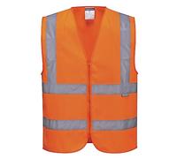 Portwest Chaleco Alta Visibilidad, Con Bandas Y Tirantes, Con Cremallera, Tamaño: M, Color: Naranja, C375ORRM