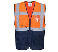 Portwest Chaleco Executive Meshair Bicolor De Alta Visibilidad, Tamaño: XL, Color: Naranja/Marino, C377ONRXL