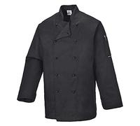 Portwest Chaqueta De Chef Somerset, Tamaño: XXXL, Color: Negro, C834BKRXXXL