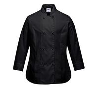 Portwest Chaqueta De Cocina Para Mujer Raquel, Con Manga Larga, Tamaño: L, Color: Negro, C837BKRL