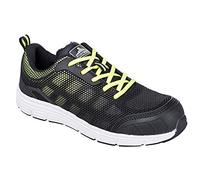 Portwest Deportivo Steelite Tove S1P, Tamaño: 43, Color: Negro/Verde, FT15BGN43